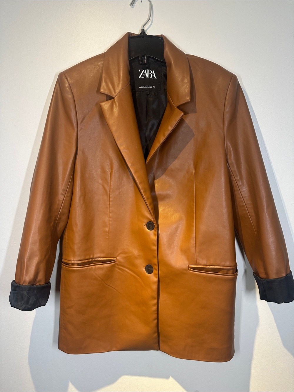 Zara Tan Faux Leather Blazer Jacket